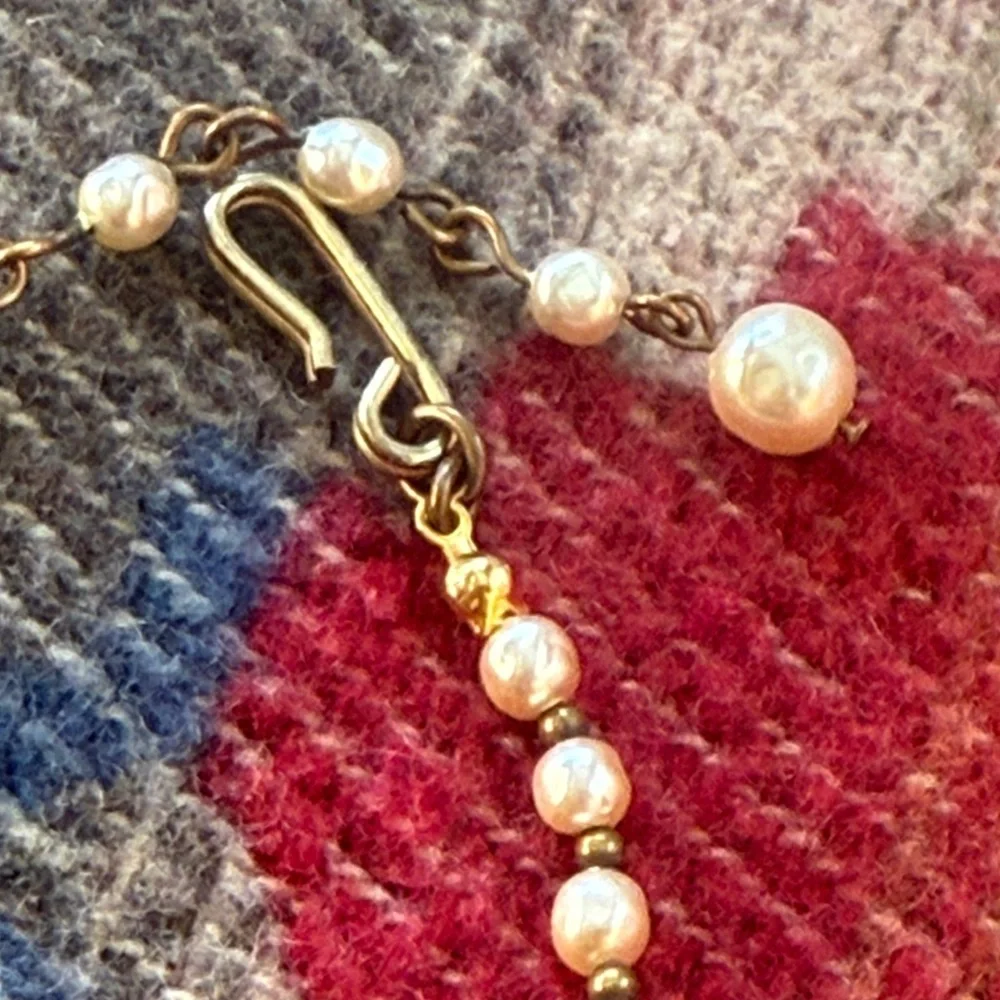 Vintage Miriam Haskell Gold Pearl Beaded Pendant Necklace
